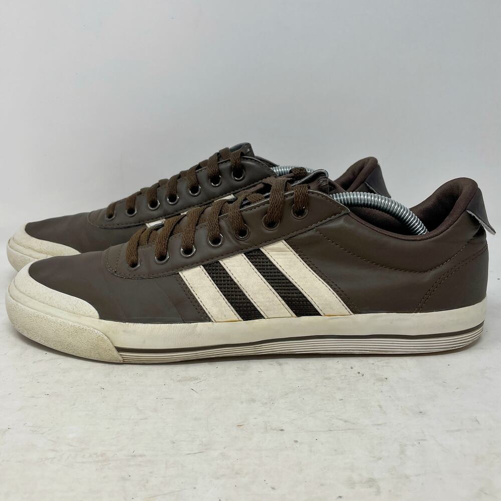 Adidas Brown White Faux Leather Sneakers Mens Size 11.5